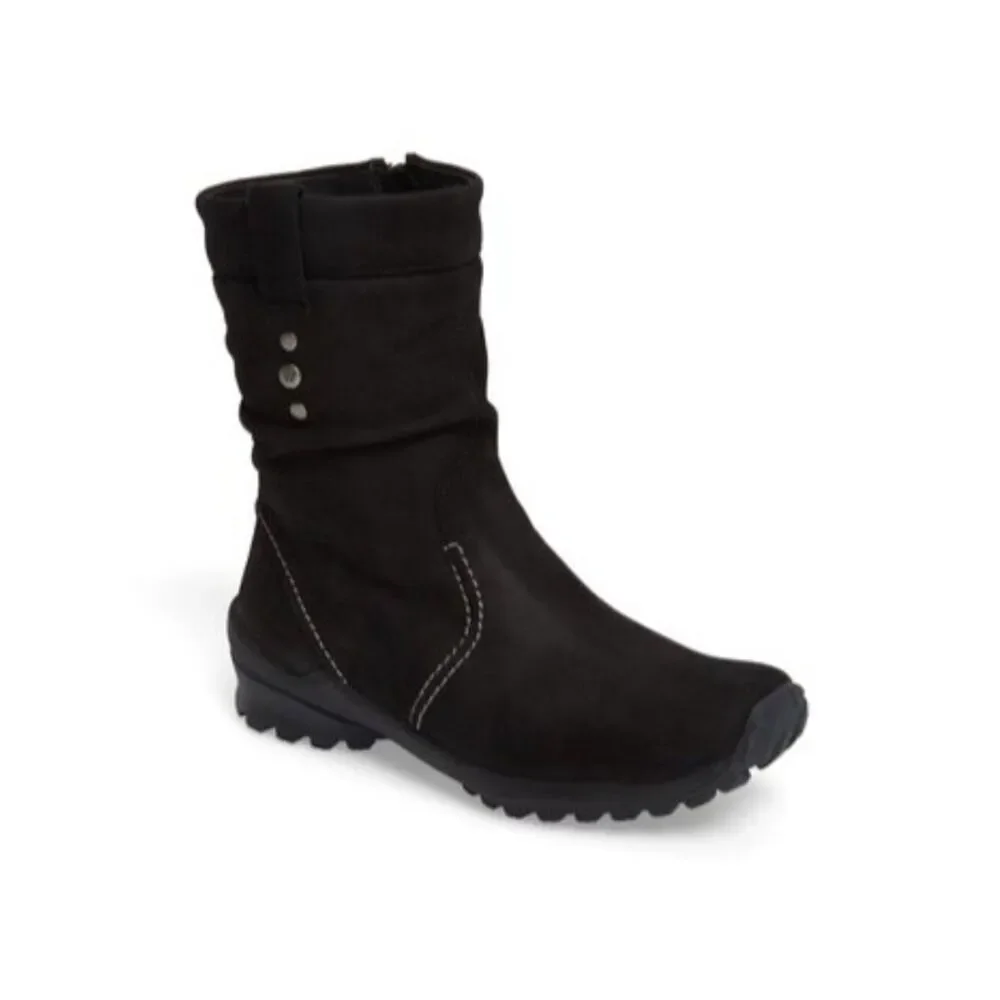 Wolky Bryce WR Oiled Leather Boot Women EU 38 Black Water Resistant Side Zip